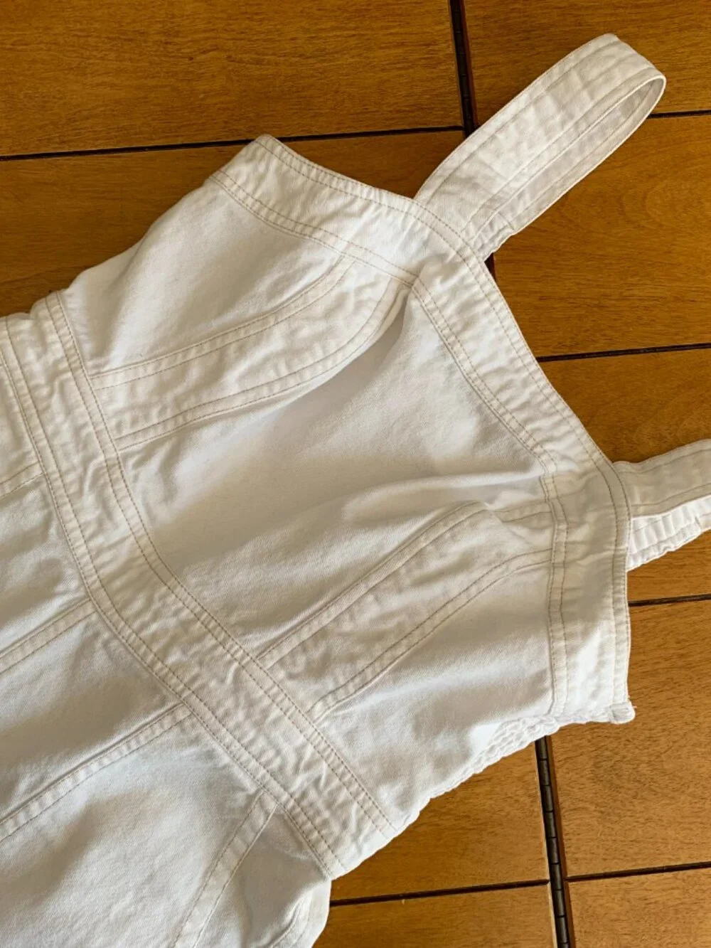 White Denim Jumpsuit Romper Overalls Womens Small - Picture 11 of 13